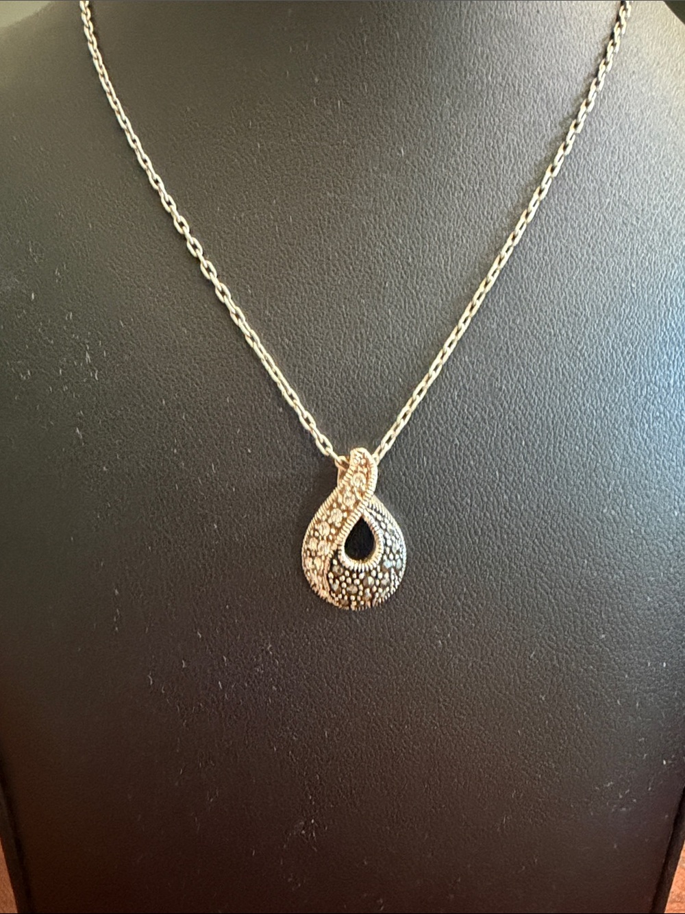Beautiful Sterling Silver Pendant Black and Clear Stones